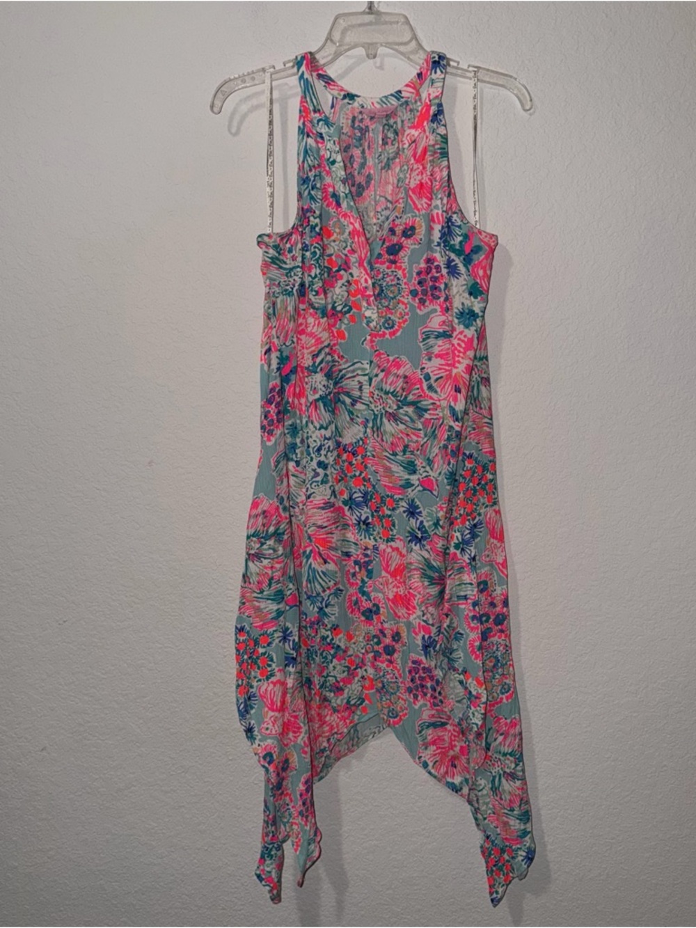 Lilly Pulitzer Vibrant Floral Rayon Dress in Pink & Aqua